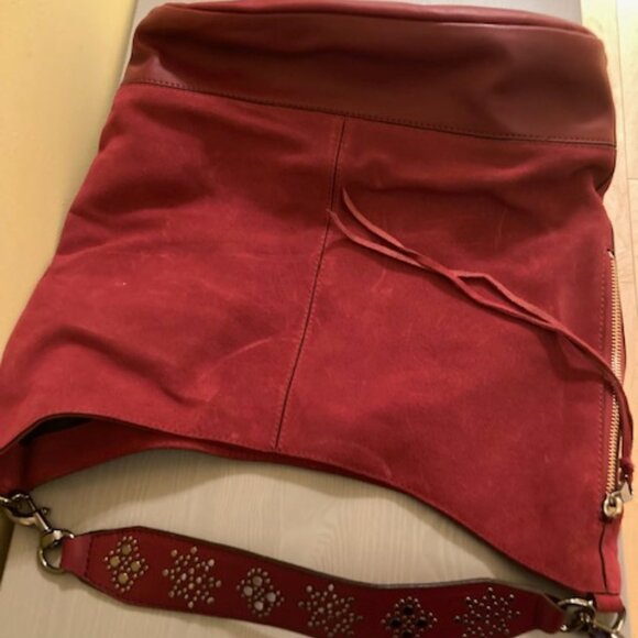 Rebecca Minkoff red suede and leather hobo bag with embellished strap - Picture 2 of 4